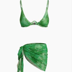 Spring Flames Mesh Three Piece Bikini Bathing Suit (Size Medium, Green)